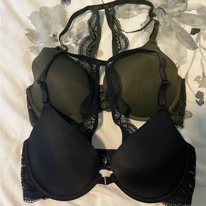 2 La Senza Obsession push-up bras - black & green - 36D